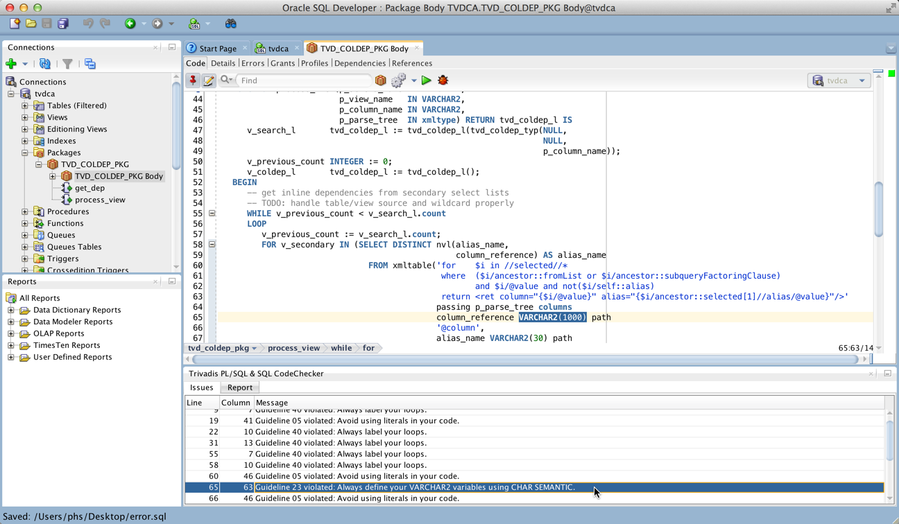 Screenshot of SQL developer